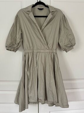 Club Monaco Beige Pinstripe Wrap Dress